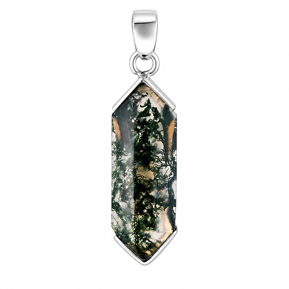 Colgante de ágata musgo, hexagonal (22 × 8 mm), 3 cm, rodinado | Marco Schreier
