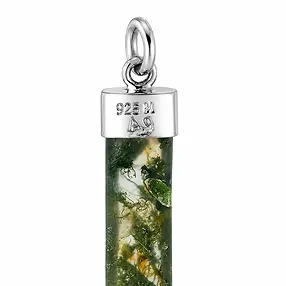 Pendentif en agate mousse, forme demi-tonneau (20 × 6 mm), 2,7 cm, rhodié | Marco Schreier
