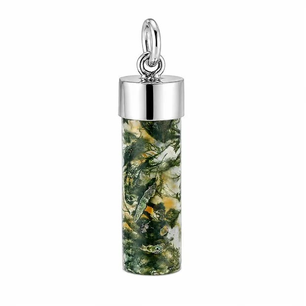 Pendentif en agate mousse, forme demi-tonneau (20 × 6 mm), 2,7 cm, rhodié | Marco Schreier