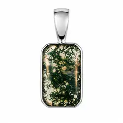 242018260089 Pendentif en agate mousse, rectangulaire (15 × 9 mm), 2,35 cm, rhodié | Marco Schreier
