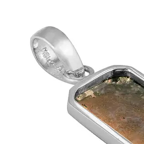 Pendentif en agate mousse, rectangulaire (22 × 13 mm), 3,5 cm, rhodié | Marco Schreier