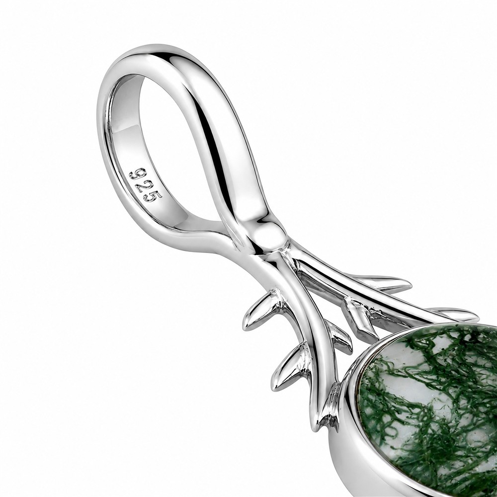 Moss Agate Pendant, Round (9 mm), 2.4 cm, rhodiniert | Marco Schreier