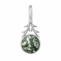 242018260091 Moss Agate Pendant, Round (9 mm), 2.4 cm, rhodiniert | Marco Schreier