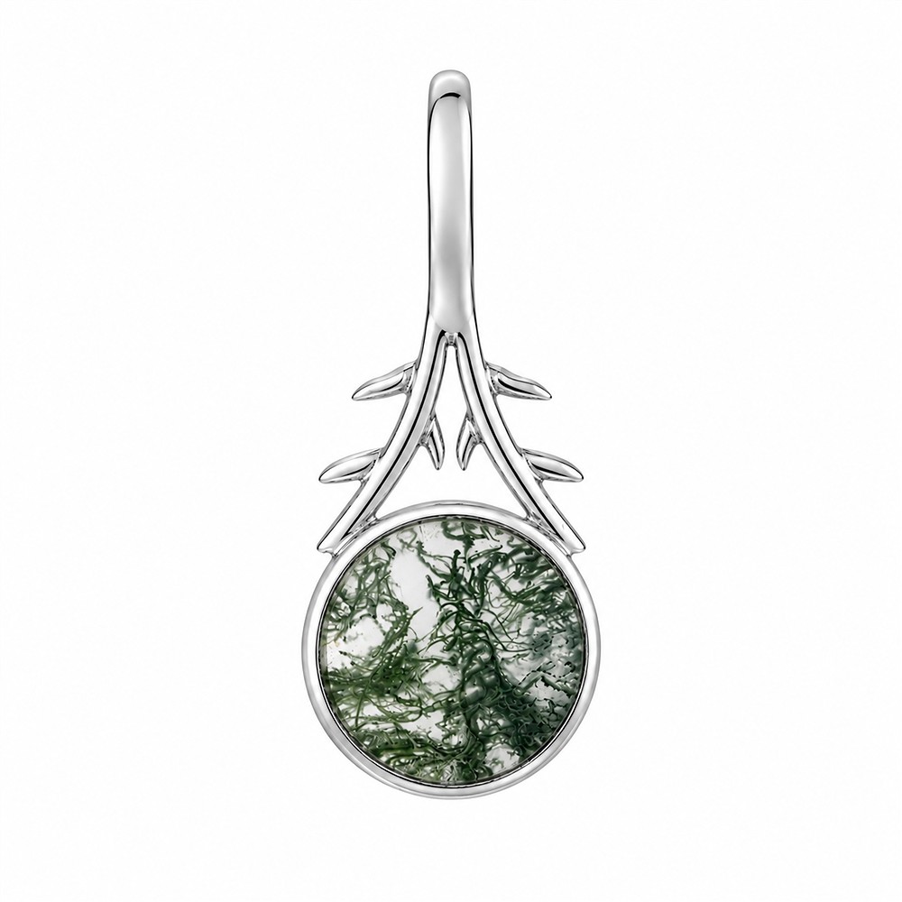 Moss Agate Pendant, Round (9 mm), 2.4 cm, rhodiniert | Marco Schreier