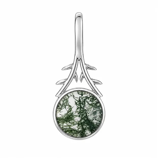 Moss Agate Pendant, Round (9 mm), 2.4 cm, rhodiniert | Marco Schreier