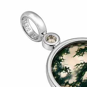 Anhänger Moosachat, Rund (16 mm) & Weißtopas (3 mm), 2,8 cm, rhodiniert | Marco Schreier