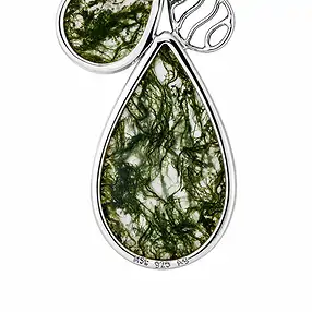 Pendentif en agate mousse, forme goutte (27 × 16 mm et 16 × 11 mm), 4,7 cm, rhodié | Marco Schreier