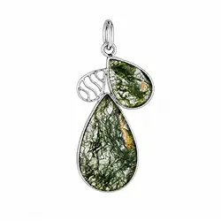 242018260097 Pendentif en agate mousse, forme goutte (27 × 16 mm et 16 × 11 mm), 4,7 cm, rhodié | Marco Schreier