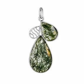 Pendentif en agate mousse, forme goutte (27 × 16 mm et 16 × 11 mm), 4,7 cm, rhodié | Marco Schreier