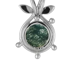 Pendentif en agate mousse, rond (9 mm), 2,7 cm, rhodié | Marco Schreier