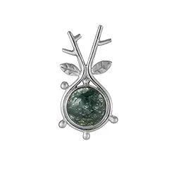 242018260098 Pendentif en agate mousse, rond (9 mm), 2,7 cm, rhodié | Marco Schreier