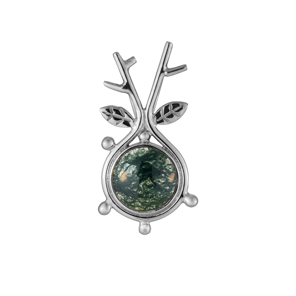 Anhänger Moosachat, rund 9 mm, rhodiniert | GH Edelsteine, Heilsteine & Schmuck