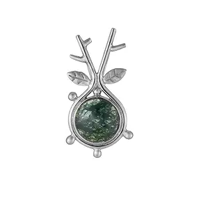 Pendentif en agate mousse, rond (9 mm), 2,7 cm, rhodié | Marco Schreier