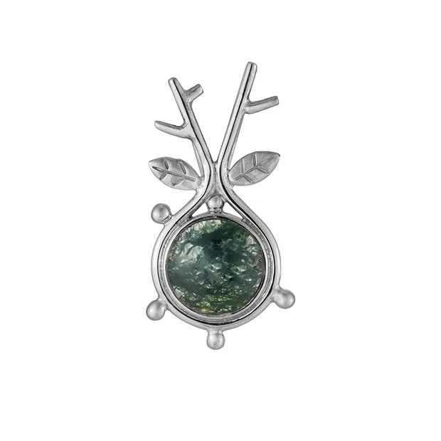 Pendentif en agate mousse, rond (9 mm), 2,7 cm, rhodié | Marco Schreier