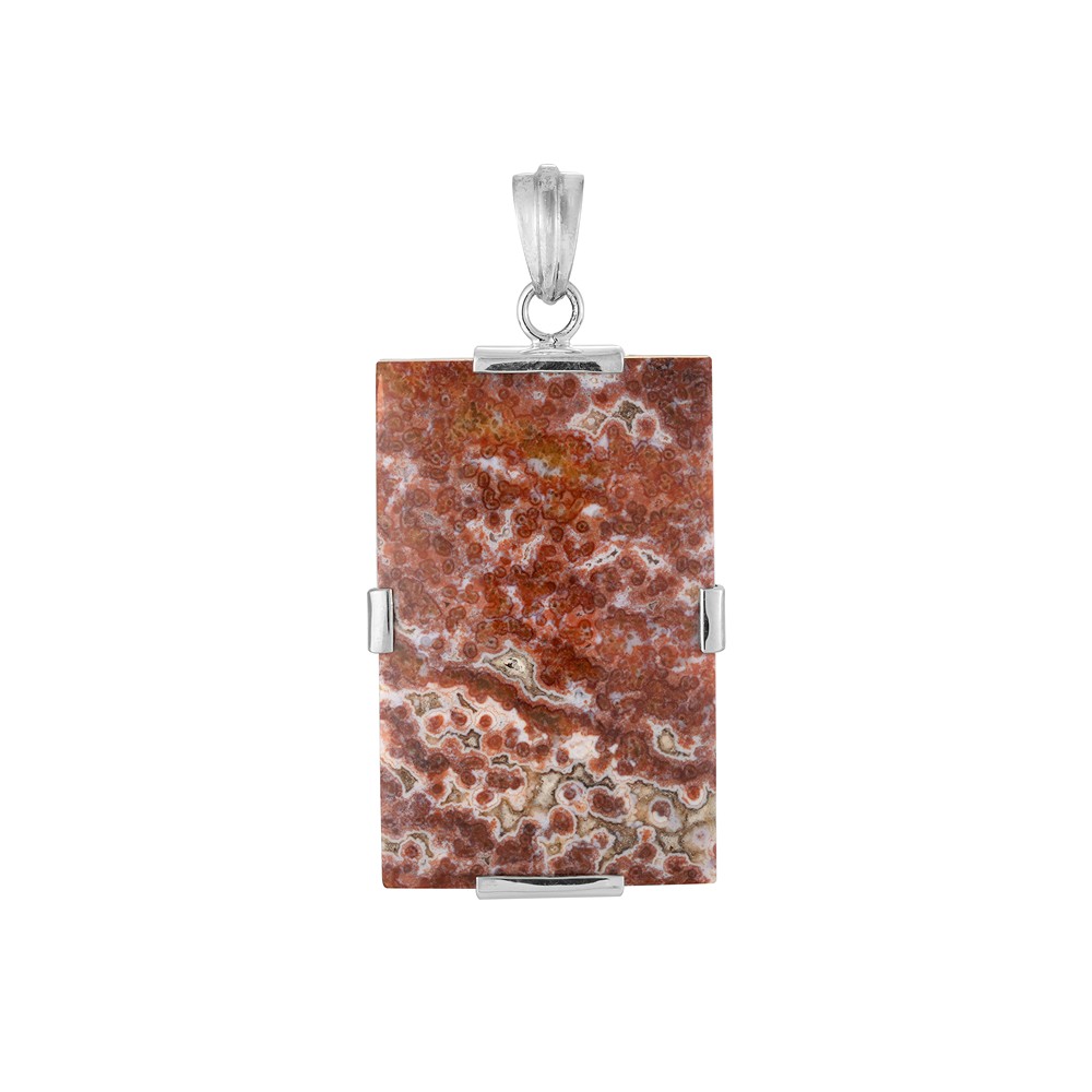 Anhänger Ozean-Jaspis (rot), Rechteck, 4,0cm, rhodiniert | Marco Schreier
