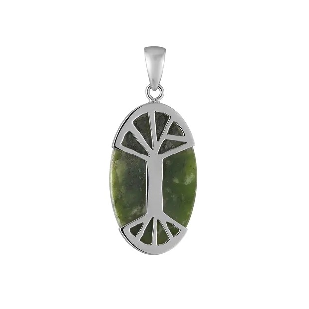 Anhänger Nephrit, Oval, 4,1cm. rhodiniert | GH Edelsteine, Heilsteine & Schmuck