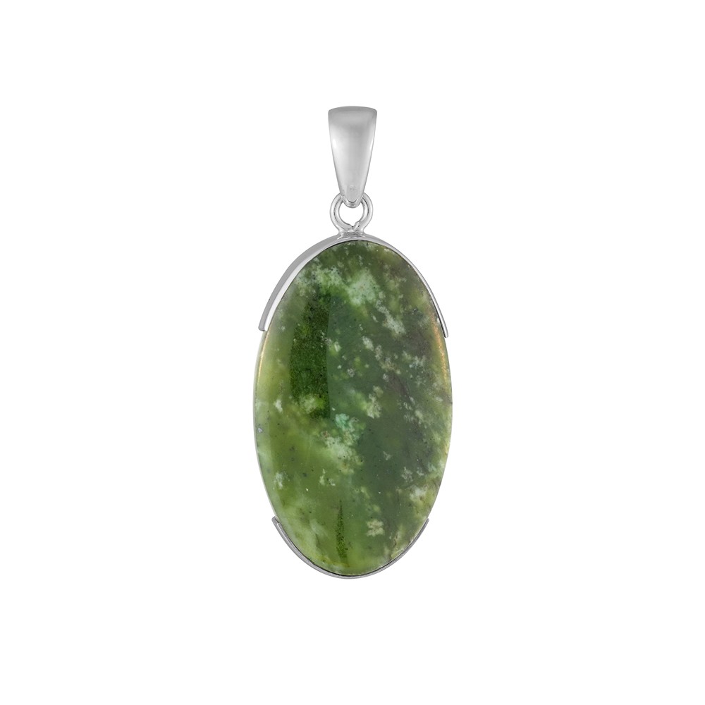 Anhänger Nephrit, Oval, 4,1cm. rhodiniert | GH Edelsteine, Heilsteine & Schmuck