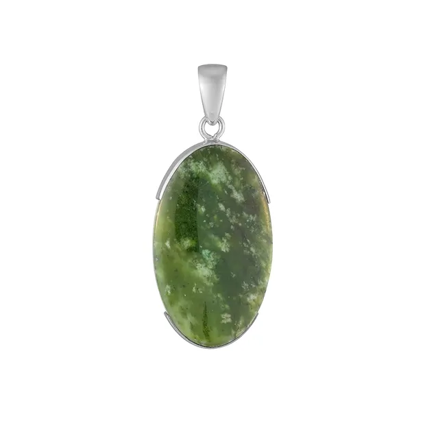 Anhänger Nephrit, Oval, 4,1cm. rhodiniert | GH Edelsteine, Heilsteine & Schmuck
