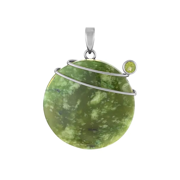 Anhänger Nephrit, rund, Peridot, 4,3cm, rhodiniert | Marco Schreier