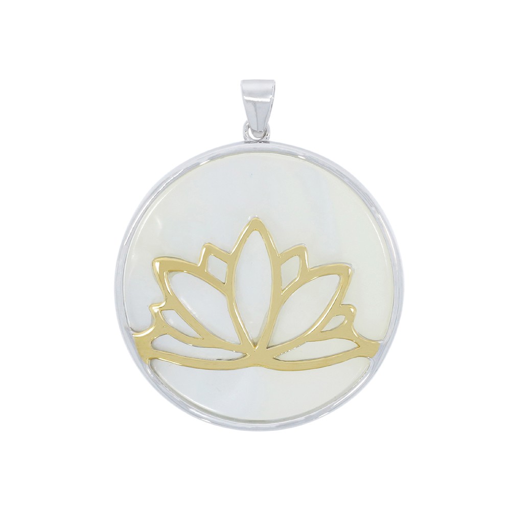 Anhänger Lotus Silber vergoldet auf Perlmutt, 3,9cm | Marco Schreier