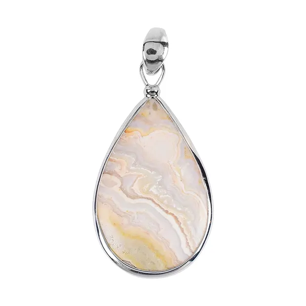 Lace Agate drop pendant, 5.8 cm, platinum plated | Marco Schreier