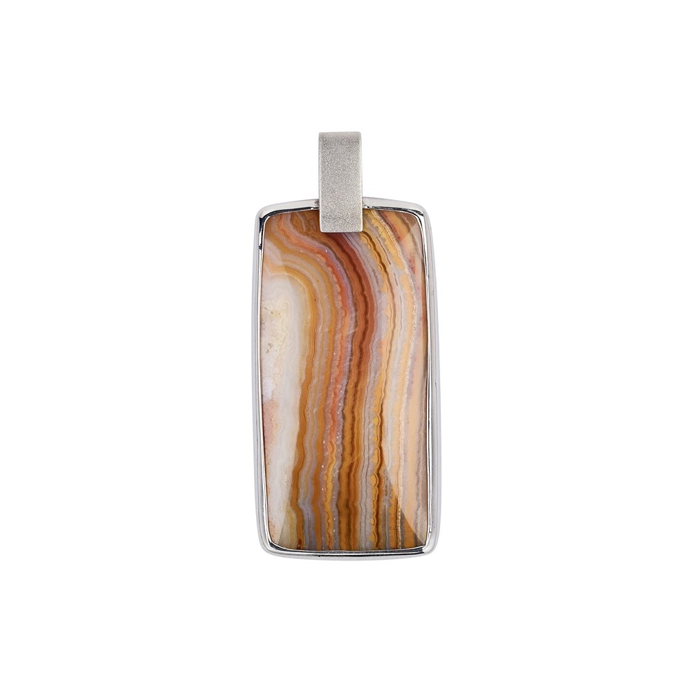 Lace Agate rectangle pendant with frame and square eyelet, 5.0 cm, platinum plated | Marco Schreier