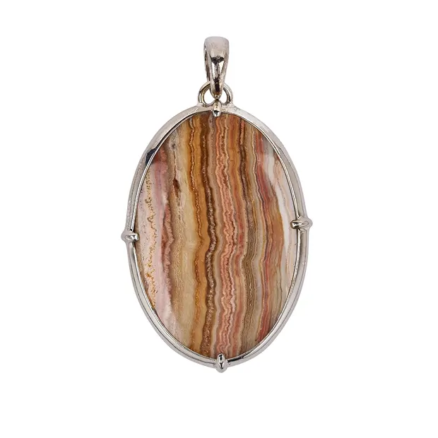 Lace Agate oval pendant (40 x 25mm), 5.2cm, platinum plated | Marco Schreier