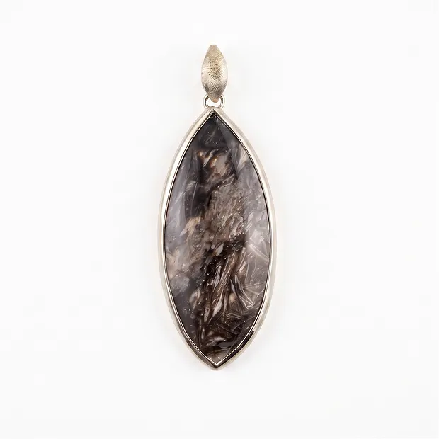 Ciondolo in agata della prateria, cabochon forma marquise, 6 cm, platinato | Marco Schreier