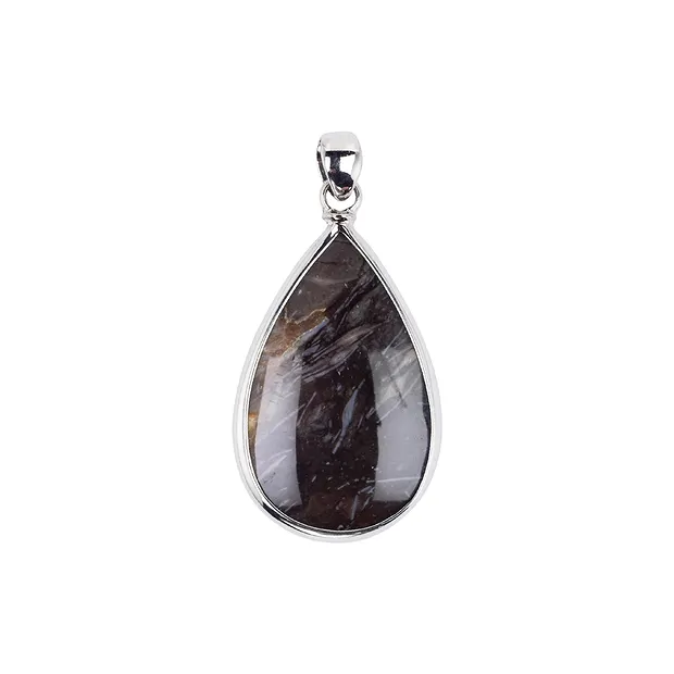Anhänger Prärie-Achat (Pflanzenfossil) Tropfen (40 x 25mm), 5,2cm, platiniert | Marco Schreier