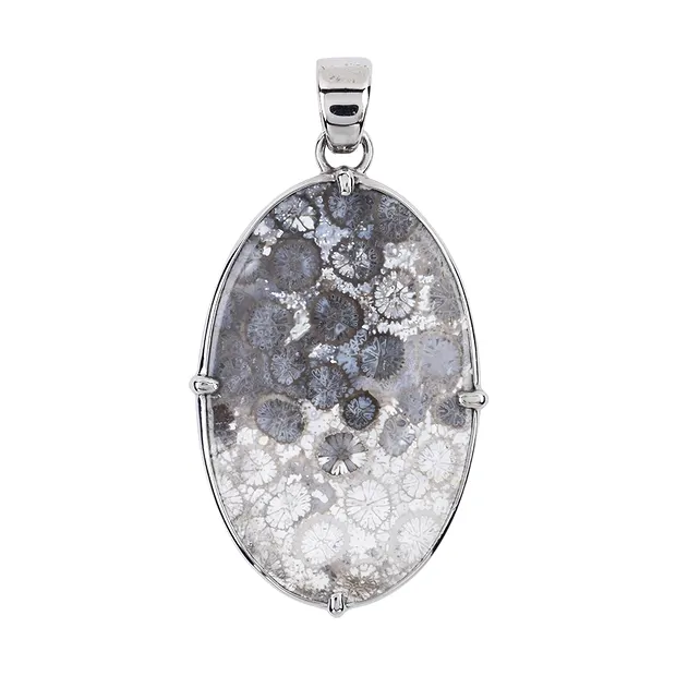 Petrified Coral pendant (gray), oval, 5.5 cm, platinum plated | Marco Schreier