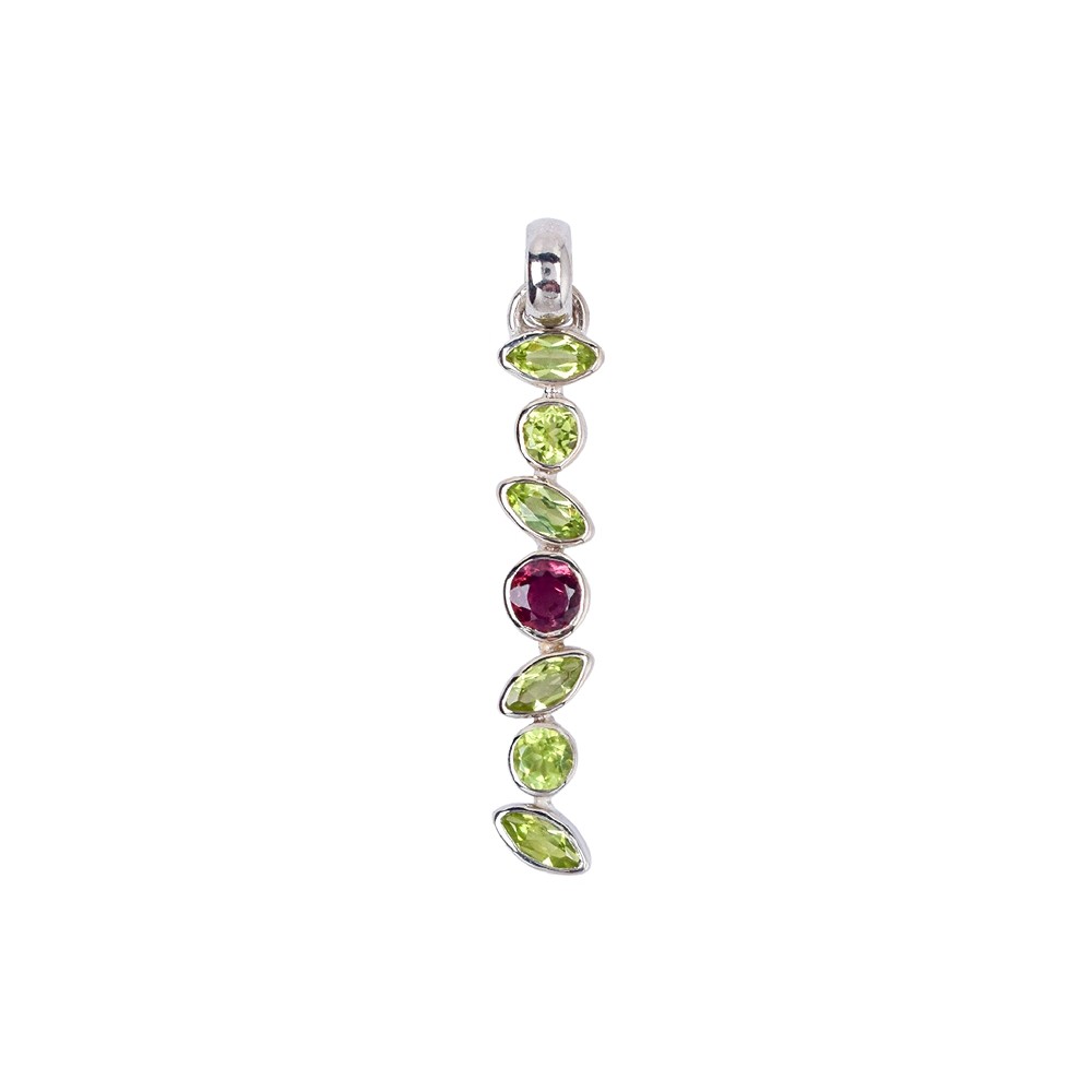 Pendentif Péridot, Tourmaline rose, 4,3cm, platiné | Marco Schreier