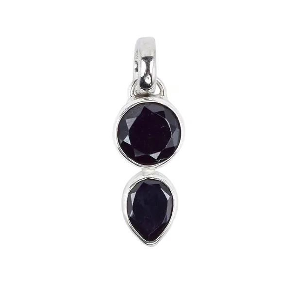 Pendant Spinel (black) round, drop, 2.6 cm, platinum plated | Marco Schreier