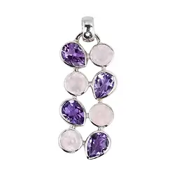 242023210385 Pendentif Quartz rose rond, goutte d'améthyste, 4,0cm, platiné | Marco Schreier