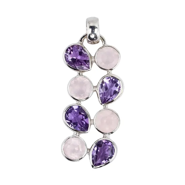 Pendentif Quartz rose rond, goutte d'améthyste, 4,0cm, platiné | Marco Schreier