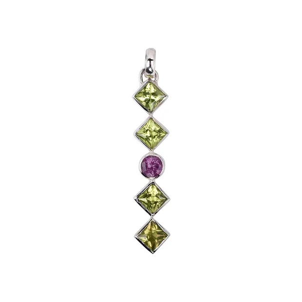 Peridote pendant, tourmaline (pink), 4.7 cm, platinum plated | Marco Schreier