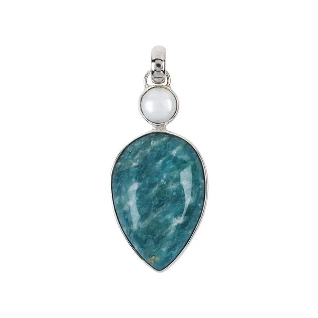 Ciondolo in amazzonite, a goccia, perla, 4,3 cm, platinato | Marco Schreier