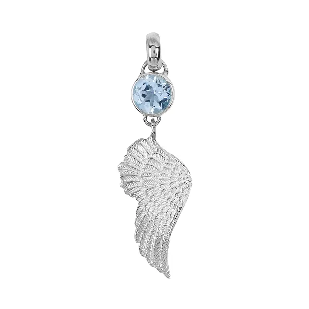 Topaz (blue) pendant, round (8mm), wings, 5.0cm, platinum-plated | Marco Schreier