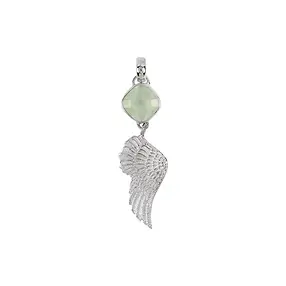 Prehnite cushion pendant, silver wing, 5.5 cm, platinum plated | Marco Schreier