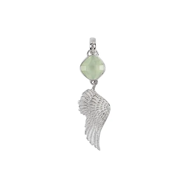 Prehnite cushion pendant, silver wing, 5.5 cm, platinum plated | Marco Schreier