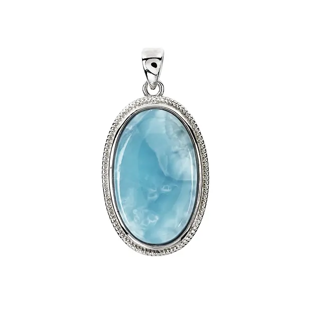Pendente ovale in Larimar (22 x 13 mm), 2,7 cm, placcato in platino | Marco Schreier