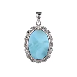 242023210414 Anhänger Larimar Oval mit Rahmen (18 x 13mm), 2,8cm, platiniert | Marco Schreier
