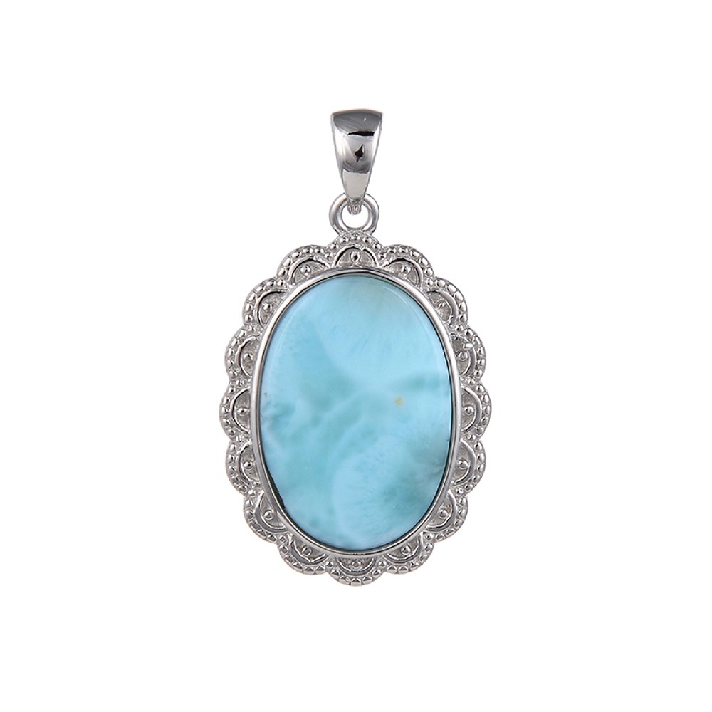 Pendente ovale in Larimar con montatura (18 x 13 mm), 2,8 cm, placcato in platino | Marco Schreier