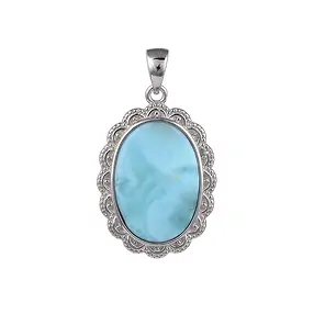 Larimar oval pendant with frame (18 x 13mm), 2.8cm, platinum plated | Marco Schreier