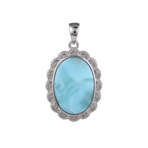 Pendente ovale in Larimar con montatura (18 x 13 mm), 2,8 cm, placcato in platino | Marco Schreier