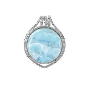 Larimar pendant, circle, spiral eyelet, 3.1 cm, platinum-plated | Marco Schreier
