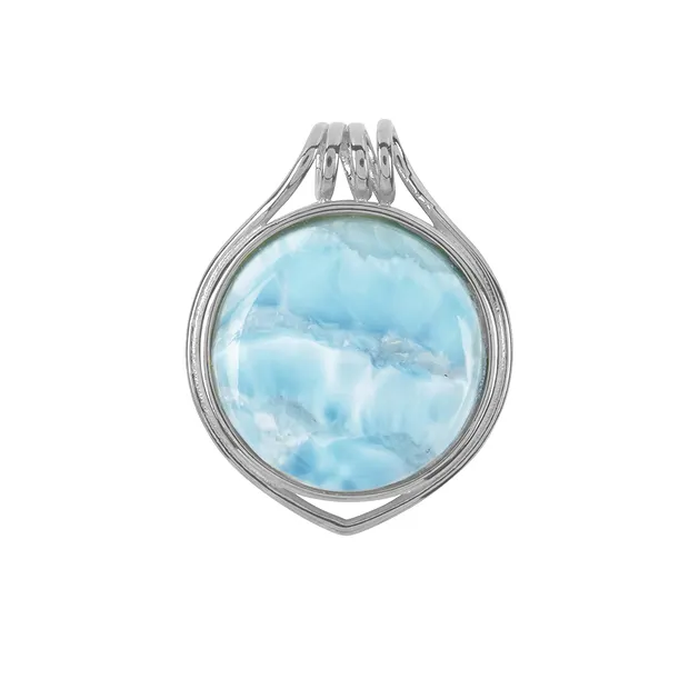 Larimar pendant, circle, spiral eyelet, 3.1 cm, platinum-plated | Marco Schreier