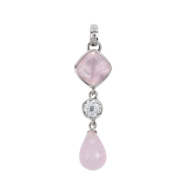 Colgante Cuarzo rosa, briolette (13mm), cojín, topacio, 4,8cm, platinado | Marco Schreier