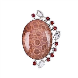 242023210605 Petrified Coral pendant, oval (30 x 21mm), garnet, topaz, 4.3cm, platinum plated | Marco Schreier