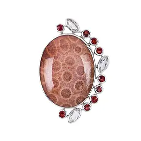 Petrified Coral pendant, oval, garnet, topaz, 4.3 cm, platinum plated | Marco Schreier
