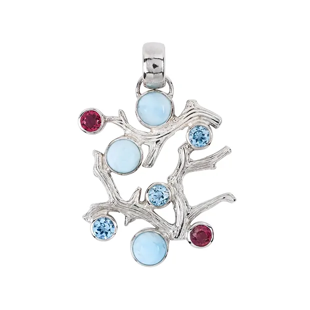 Anhänger Larimar, Topas, Granat, 4,2cm, platiniert | Marco Schreier